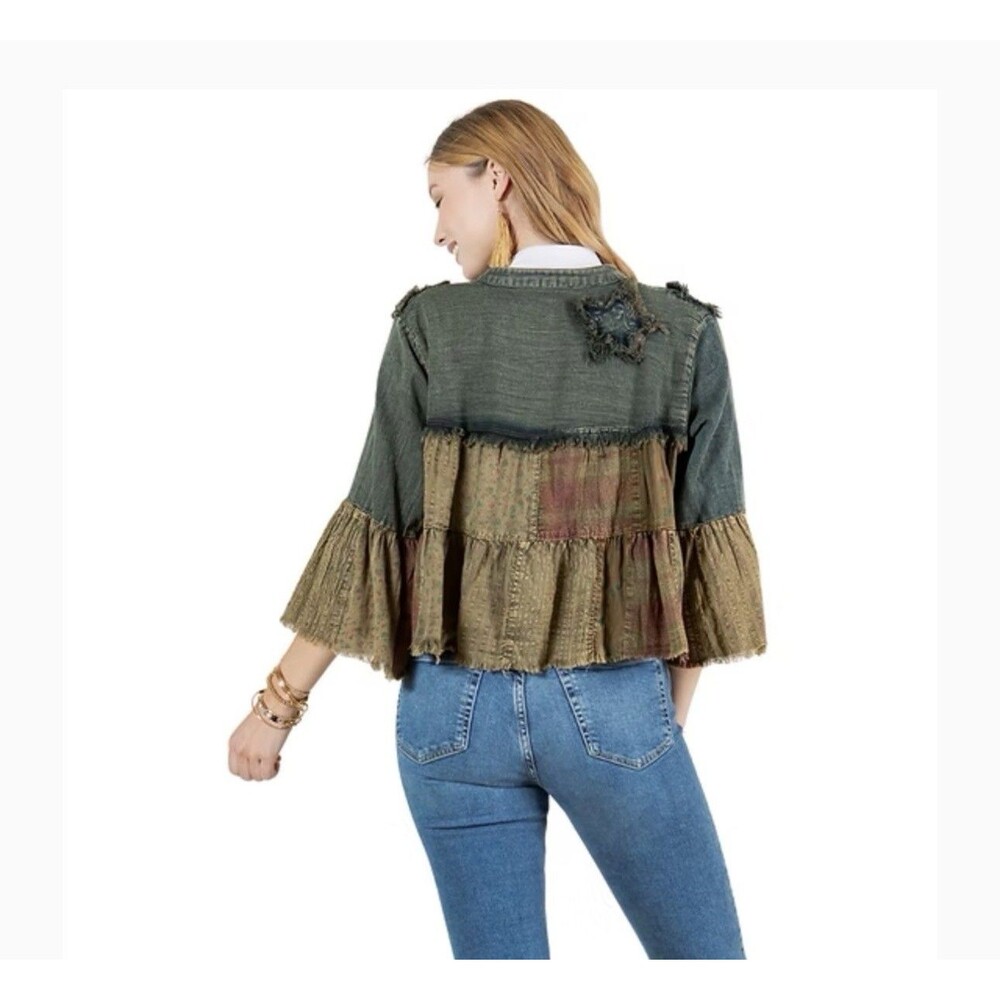 Young Threads Ruffle Patchwork Boho Denim Cardiga… - image 10